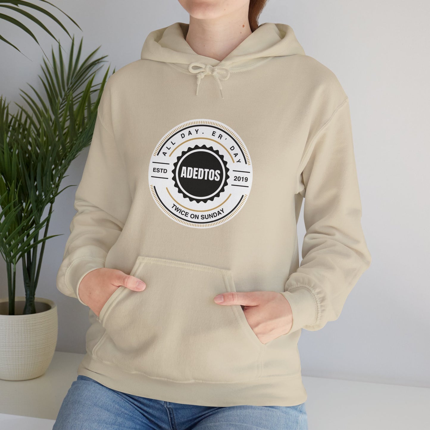 ADEDTOS - Khaki Logo White Circle - Unisex Heavy Blend™ Hooded Sweatshirt