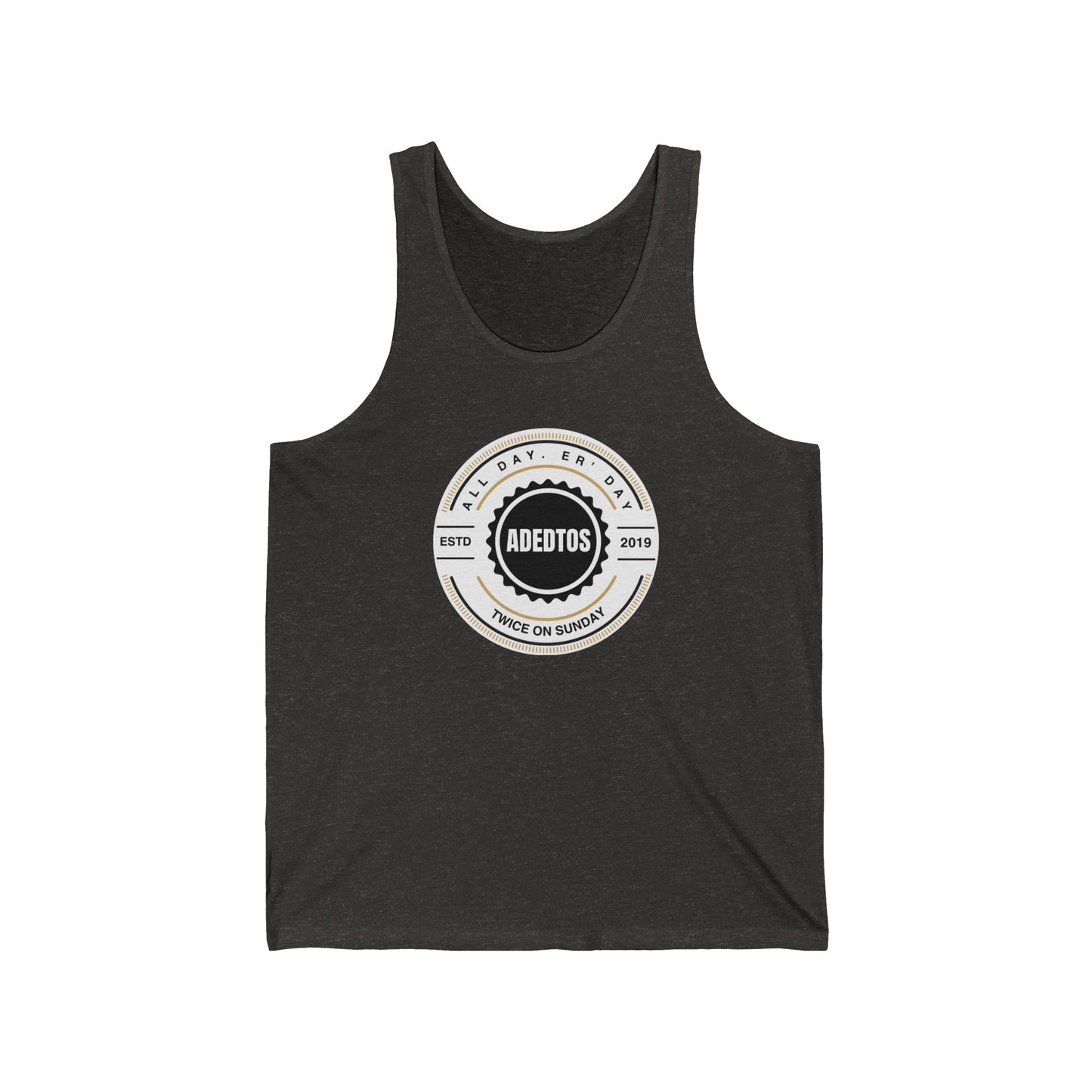 ADEDTOS - Khaki Logo White Circle - Unisex Jersey Tank Top