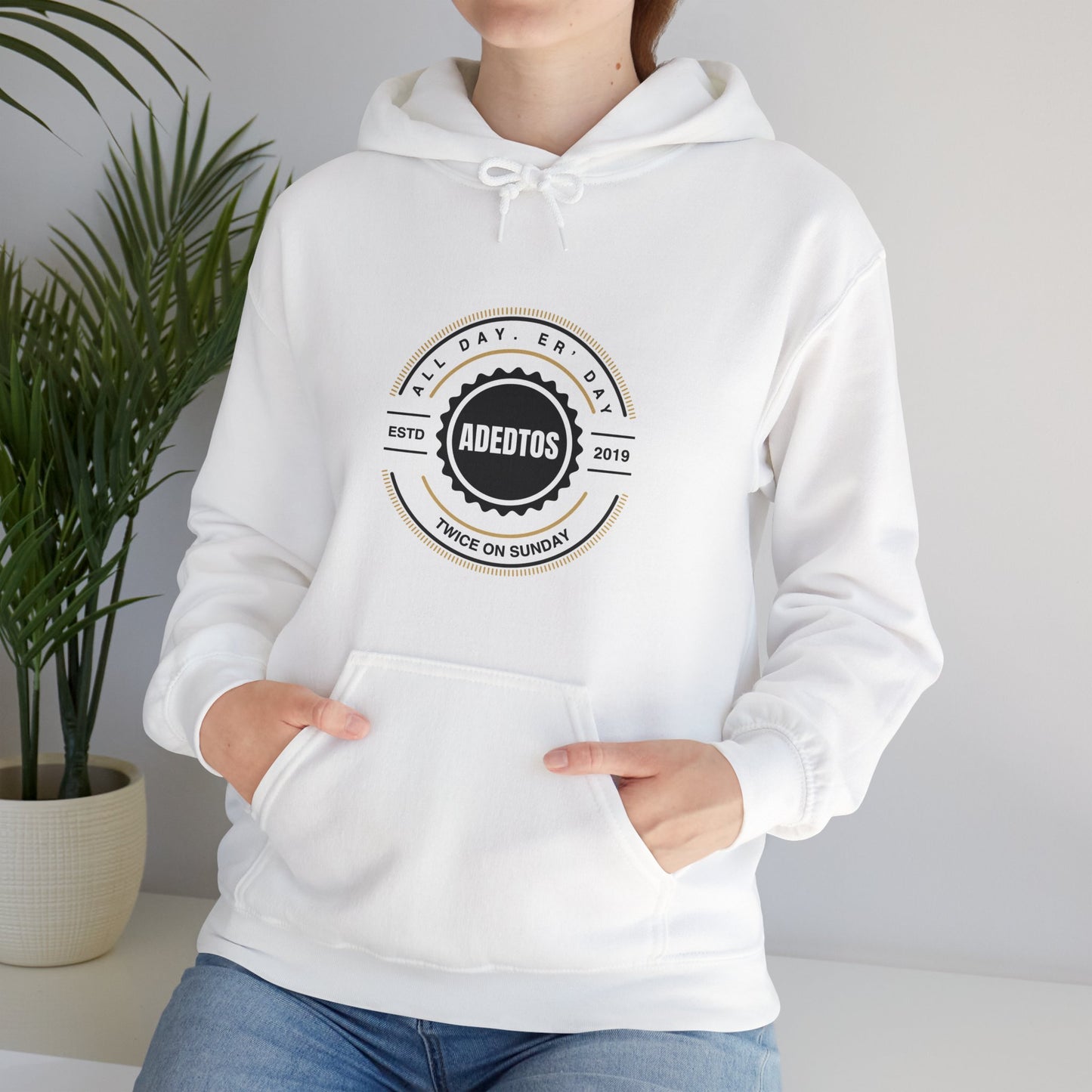 ADEDTOS - Khaki Logo White Circle - Unisex Heavy Blend™ Hooded Sweatshirt