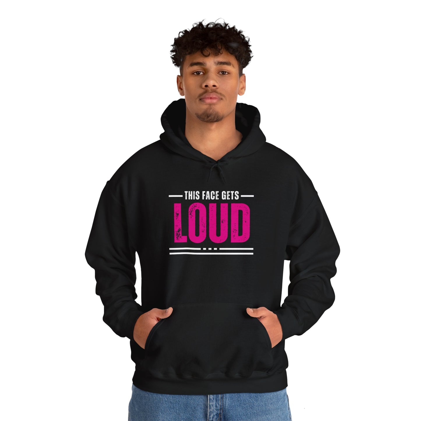 This Face Gets Loud 1 - White Line - Emotions Without Words/My Face Shows Subtitles/Loud Facial Expressions - Unisex Heavy Blend™ Hooded Sweatshirt