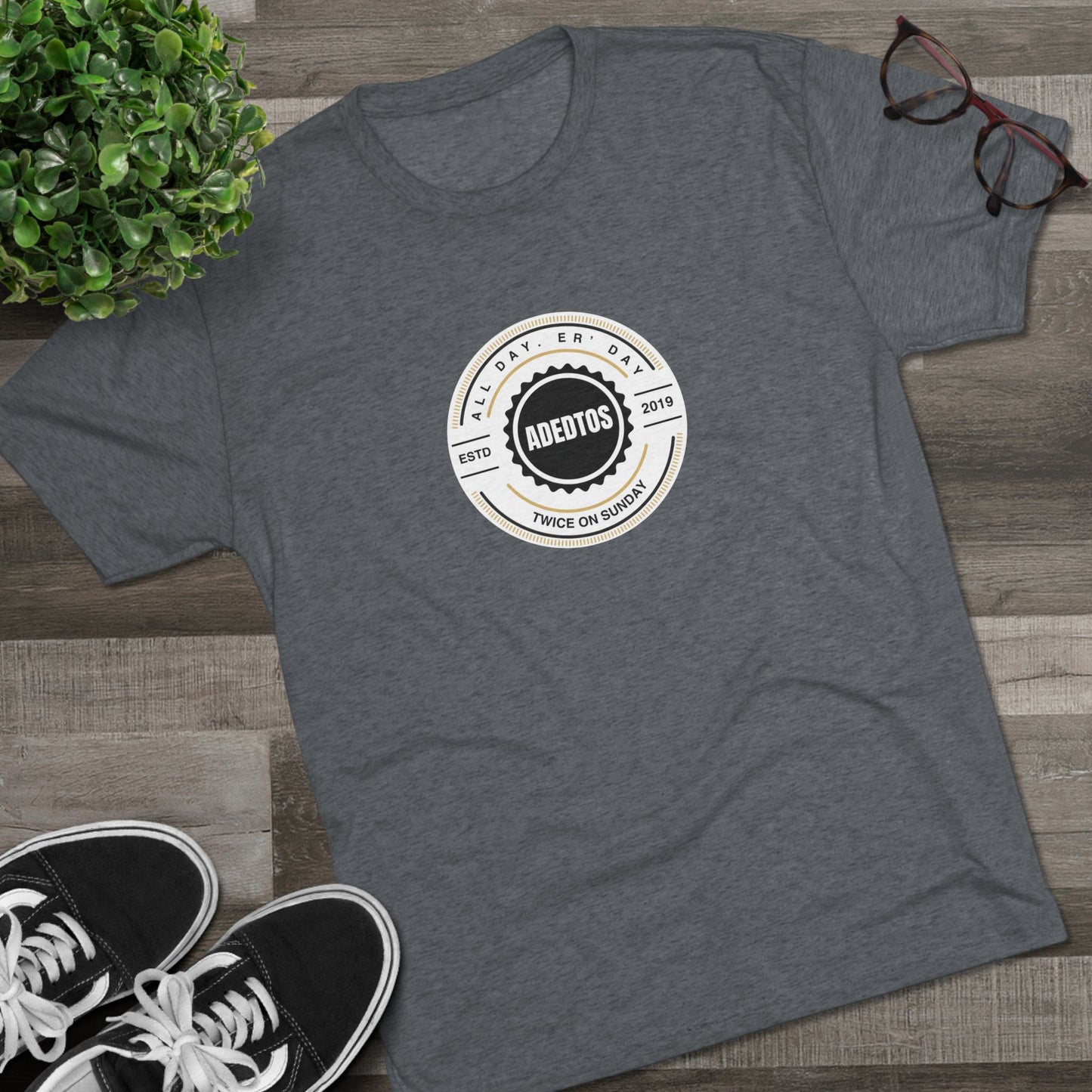 ADEDTOS - Khaki Logo White Circle - Tri-Blend Tee