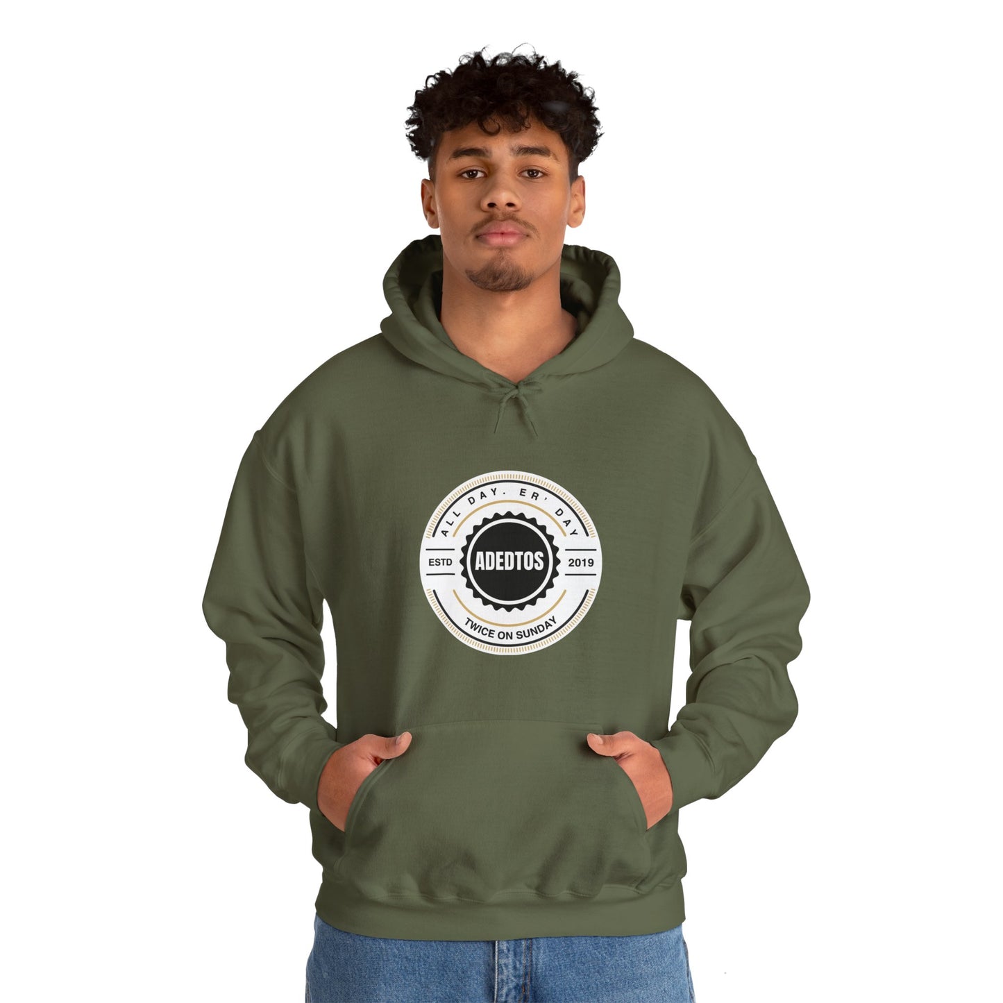 ADEDTOS - Khaki Logo White Circle - Unisex Heavy Blend™ Hooded Sweatshirt