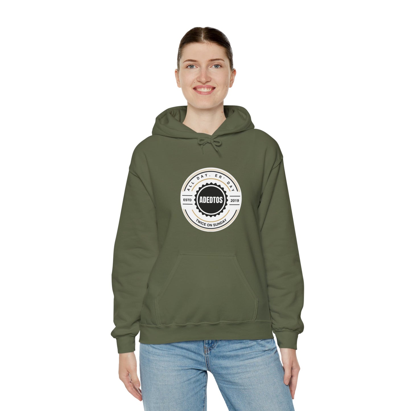 ADEDTOS - Khaki Logo White Circle - Unisex Heavy Blend™ Hooded Sweatshirt