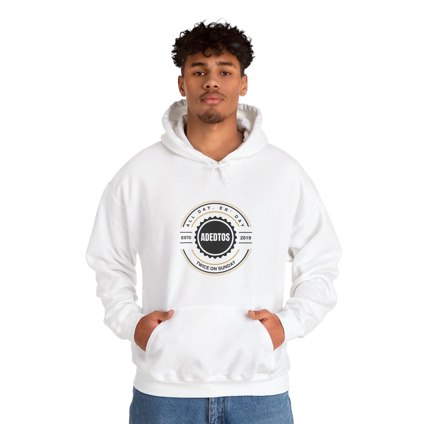 ADEDTOS - Khaki Logo White Circle - Unisex Heavy Blend™ Hooded Sweatshirt