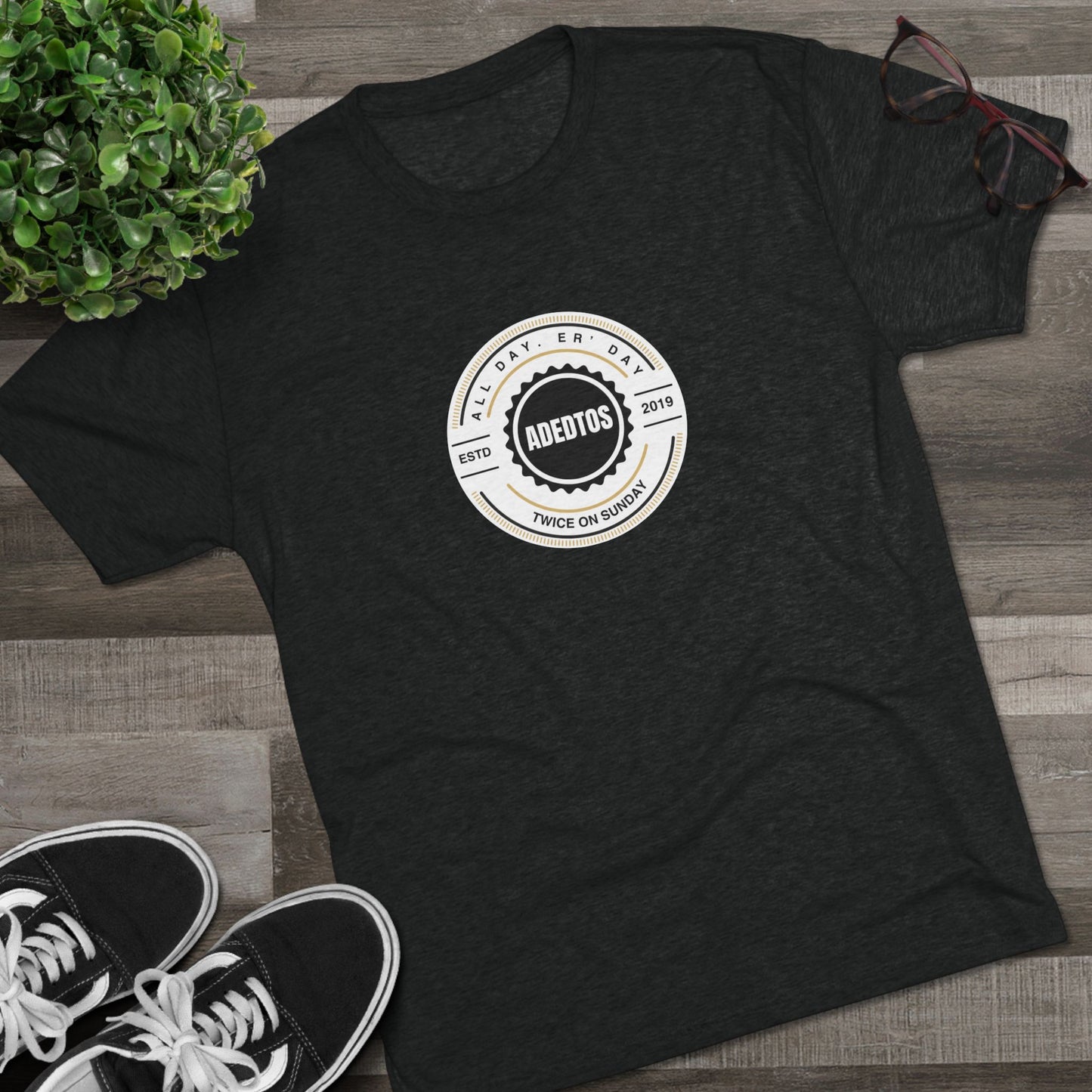 ADEDTOS - Khaki Logo White Circle - Tri-Blend Tee