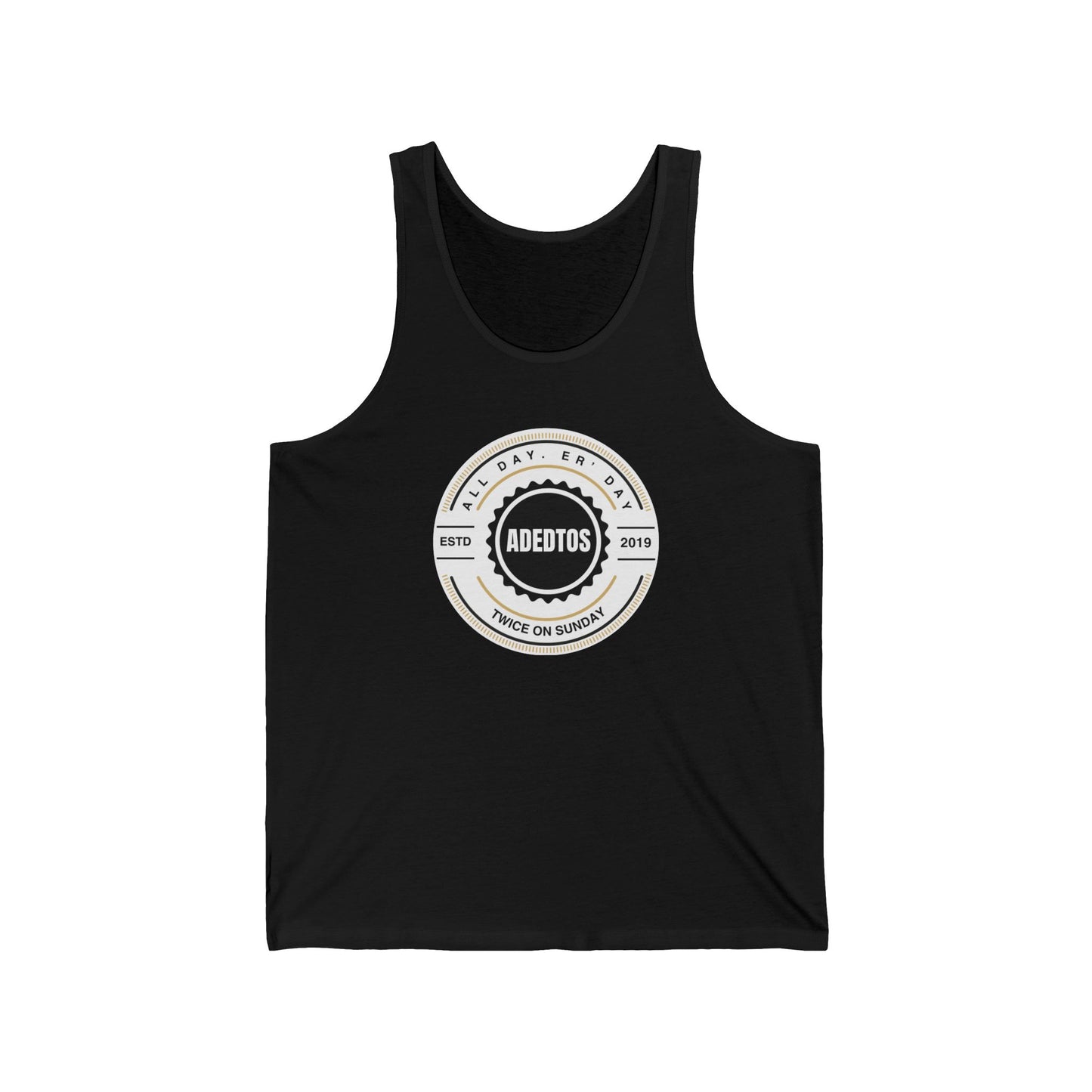 ADEDTOS - Khaki Logo White Circle - Unisex Jersey Tank Top