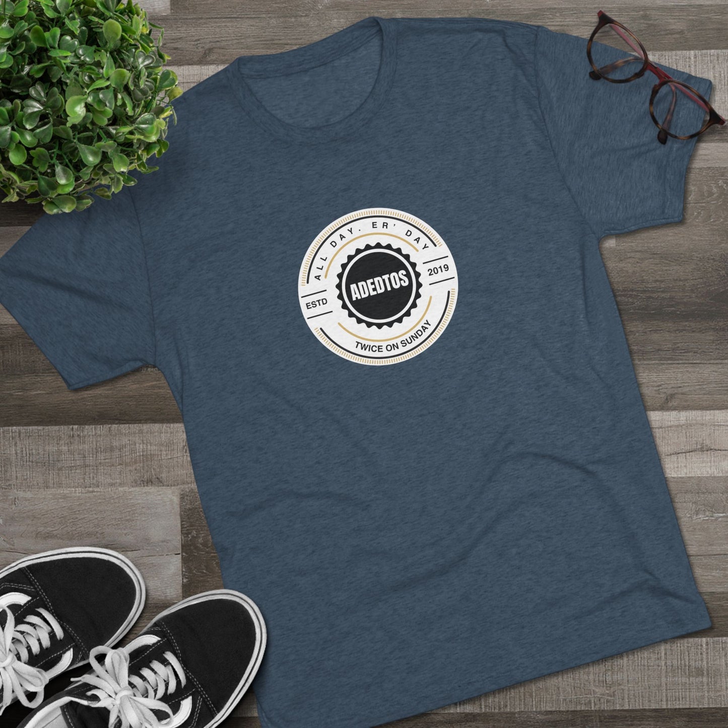 ADEDTOS - Khaki Logo White Circle - Tri-Blend Tee