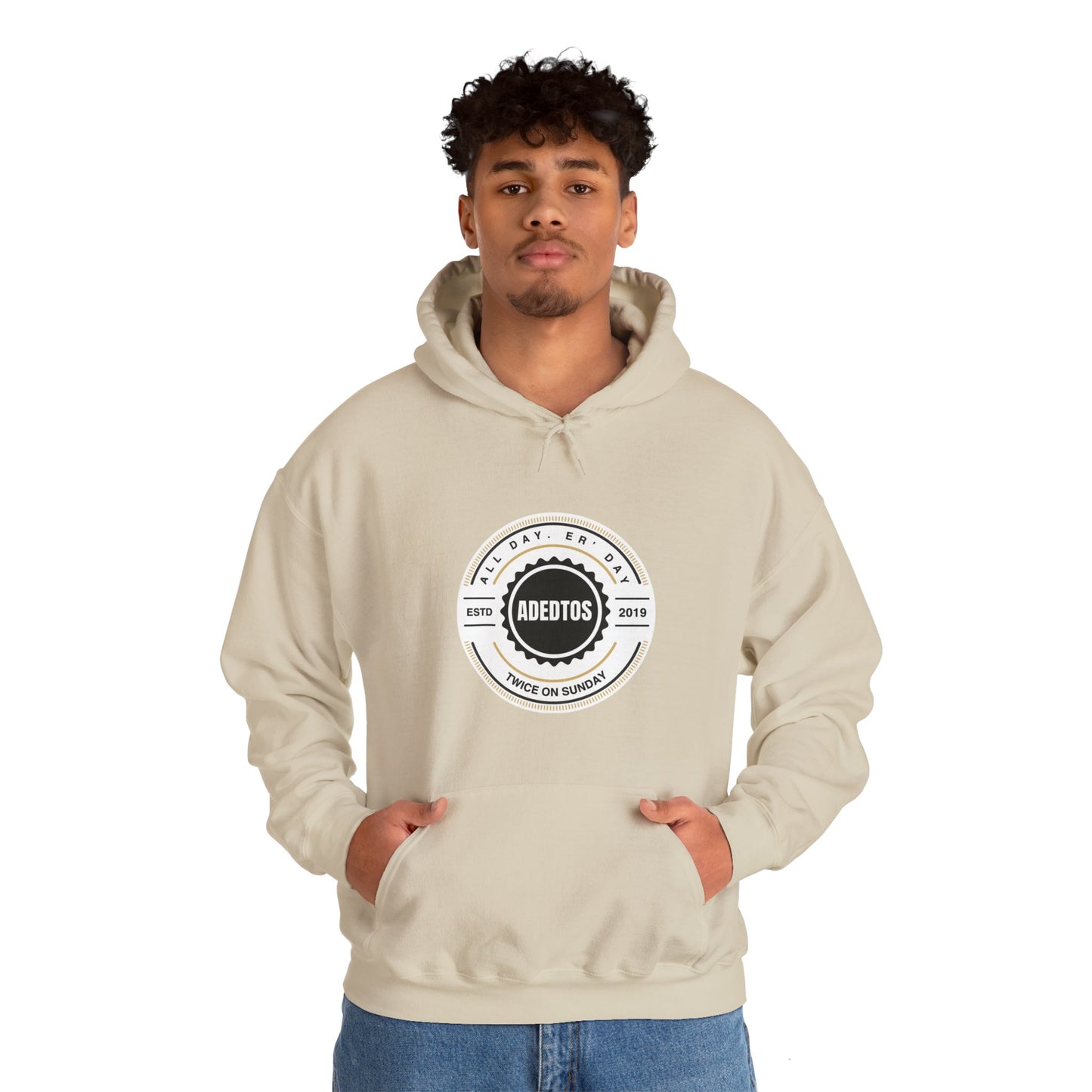 ADEDTOS - Khaki Logo White Circle - Unisex Heavy Blend™ Hooded Sweatshirt