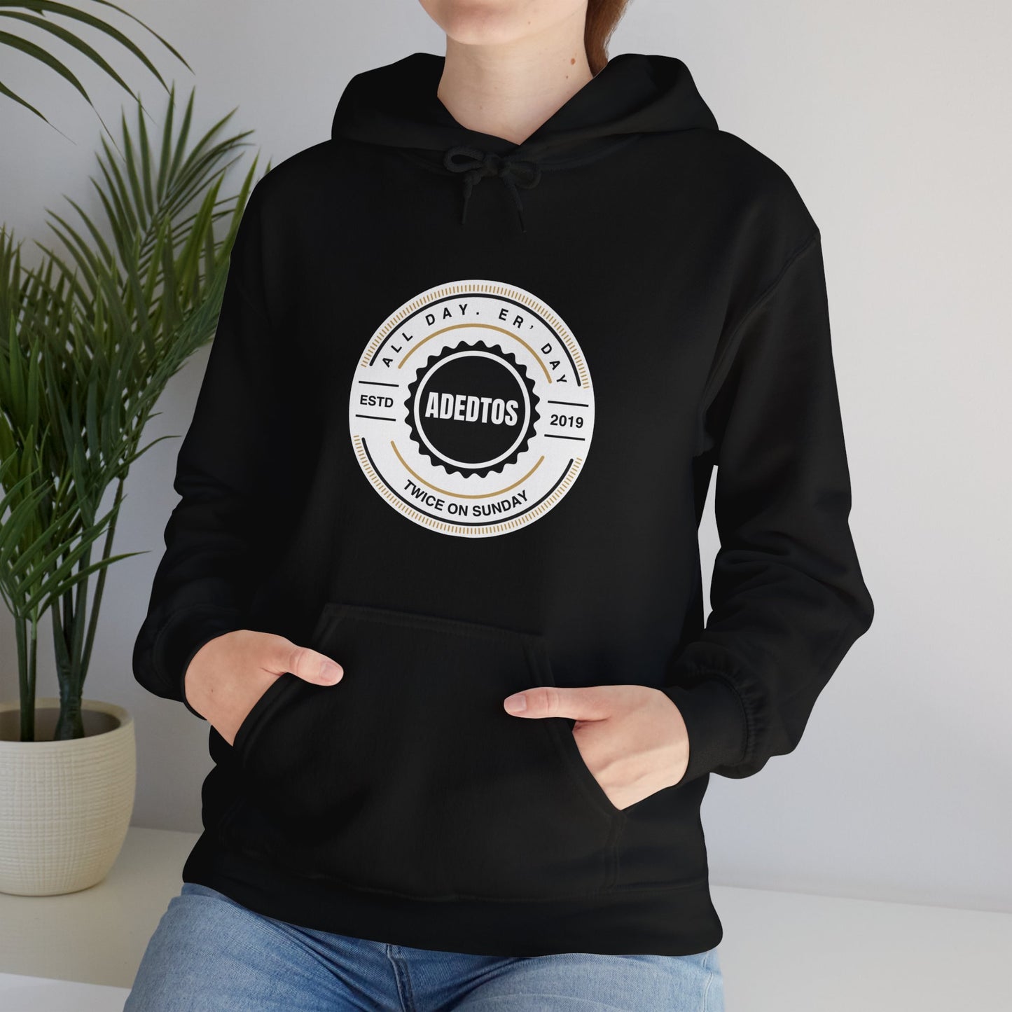 ADEDTOS - Khaki Logo White Circle - Unisex Heavy Blend™ Hooded Sweatshirt